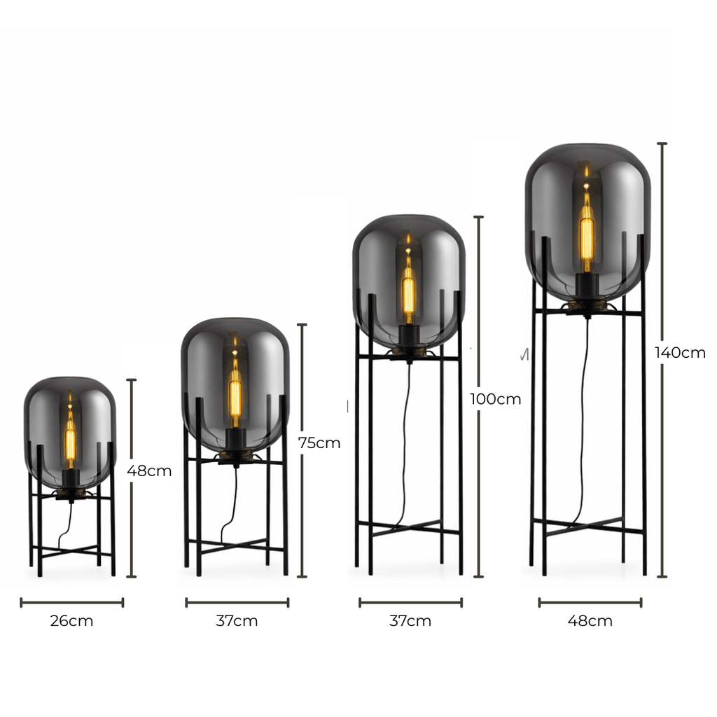 Modern Glass Floor & Table Lamp | Iron Framework LED Lighting | Amber & Smoke Lamps for modern home decor in Amber color