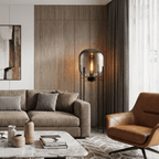 Modern Glass Floor & Table Lamp | Iron Framework LED Lighting | Amber & Smoke Lamps for modern home decor in Smoke color