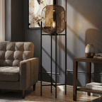 Modern Glass Floor & Table Lamp | Iron Framework LED Lighting | Amber & Smoke Lamps for modern home decor in Smoke color