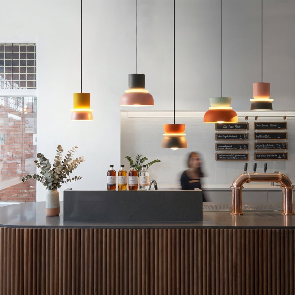 Modern LED Pendant Light | Colourful Scandinavian Hanging Lamp | Macaron Kitchen Island Lighting Pendant Lights for modern home decor in Small - Yellow & Pink color