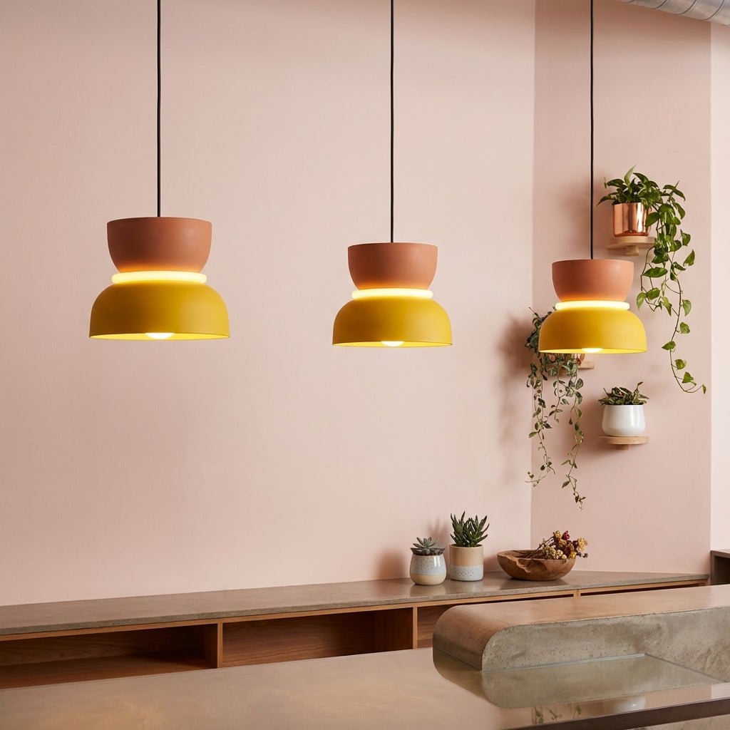Modern LED Pendant Light | Colourful Scandinavian Hanging Lamp | Macaron Kitchen Island Lighting Pendant Lights for modern home decor in Small - Yellow & Pink color