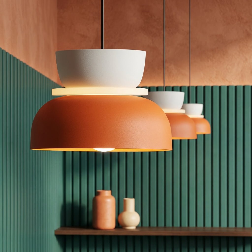 Modern LED Pendant Light | Colourful Scandinavian Hanging Lamp | Macaron Kitchen Island Lighting Pendant Lights for modern home decor in Small - Yellow & Pink color