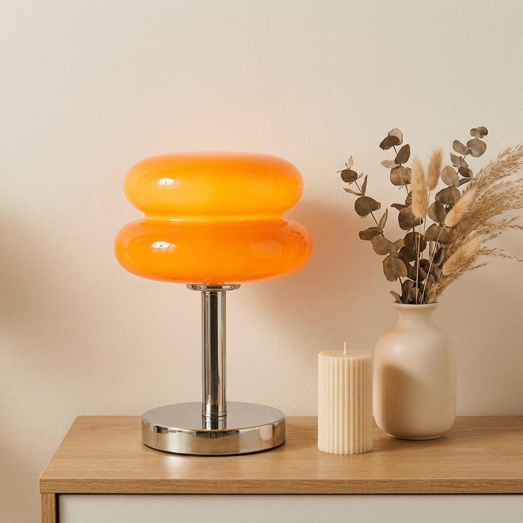 Modern Mushroom Table Lamp | Tri - Color Dimming USB Bedside Light | 9 - Level Brightness Lamps for modern home decor in Orange color