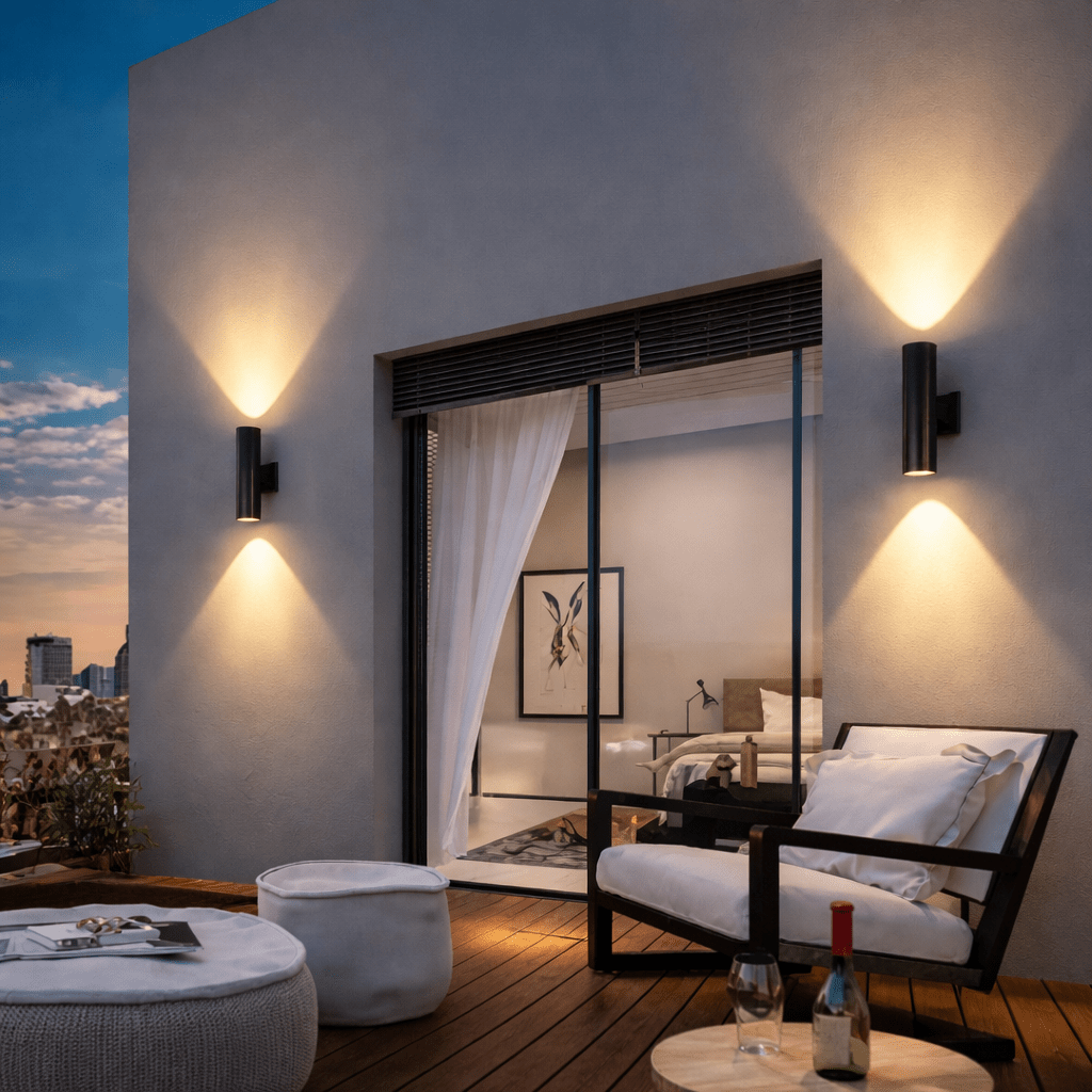 Modern Up Down Outdoor Wall Light | Waterproof LED Cylinder Exterior Lamp Wall Lighting for modern home decor in Warm Light 3000K color