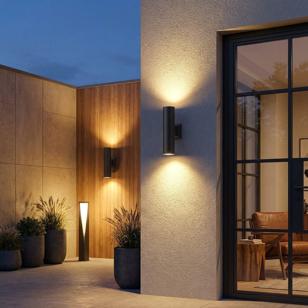 Modern Up Down Outdoor Wall Light | Waterproof LED Cylinder Exterior Lamp Wall Lighting for modern home decor in Warm Light 3000K color