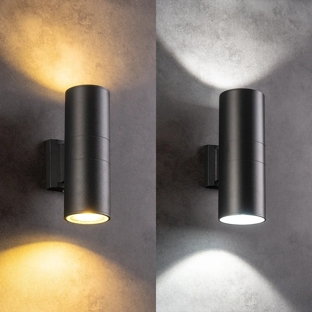Modern Up Down Outdoor Wall Light | Waterproof LED Cylinder Exterior Lamp Wall Lighting for modern home decor in Warm Light 3000K color