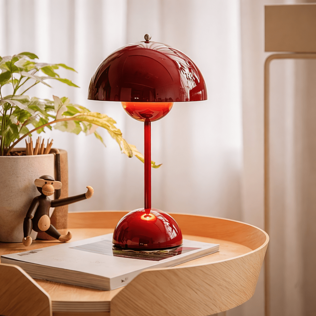 Mushroom Bedside Table Lamp | Rechargeable Touch Control | USB Desk Light Night Lights for modern home decor in Burgundy color