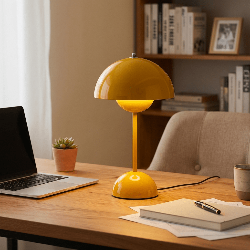 Mushroom Bedside Table Lamp | Rechargeable Touch Control | USB Desk Light Night Lights for modern home decor in Burgundy color