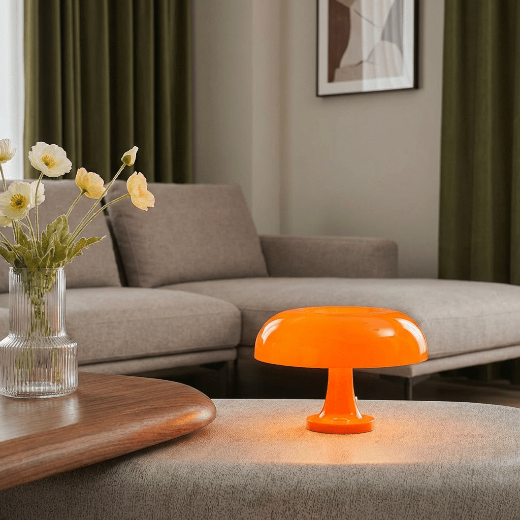 Mushroom Table Lamp | Bauhaus Style ABS Bedside Light | USB - C Dimming Desk Lamp Lamps for modern home decor in Orange color