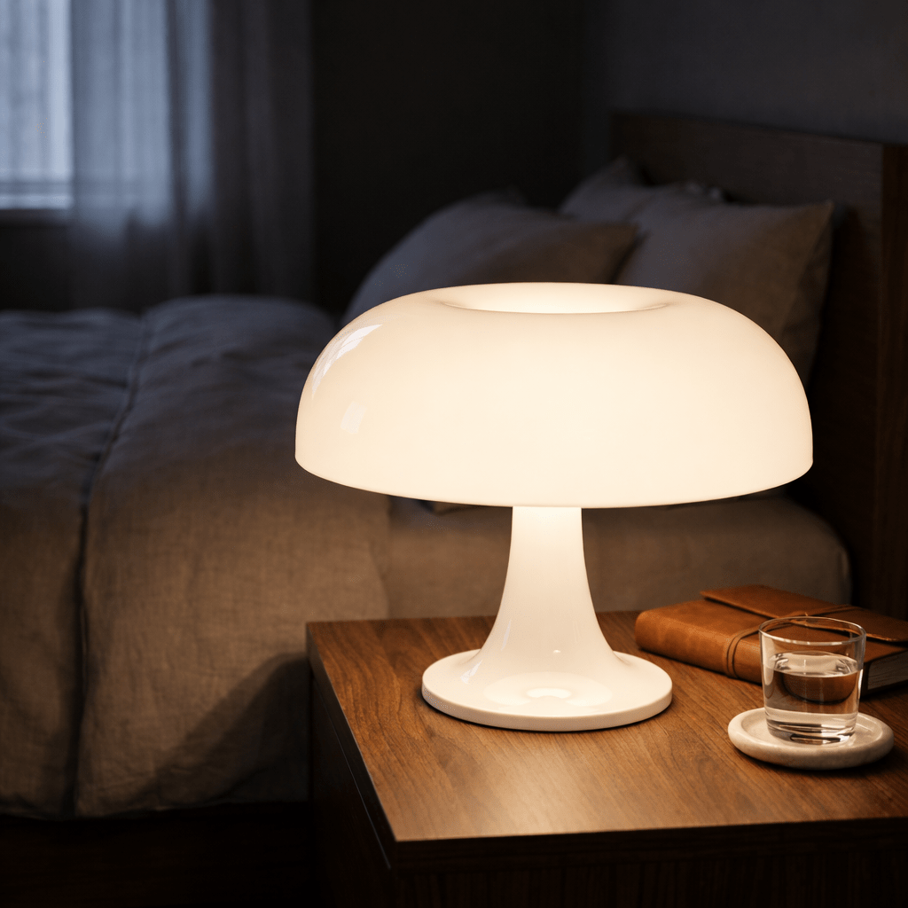 Mushroom Table Lamp | Bauhaus Style ABS Bedside Light | USB - C Dimming Desk Lamp Lamps for modern home decor in Orange color