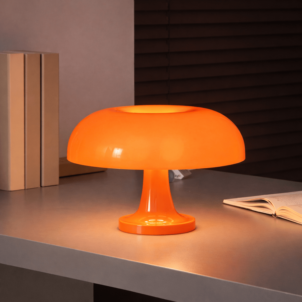 Mushroom Table Lamp | Bauhaus Style ABS Bedside Light | USB - C Dimming Desk Lamp Lamps for modern home decor in Orange color