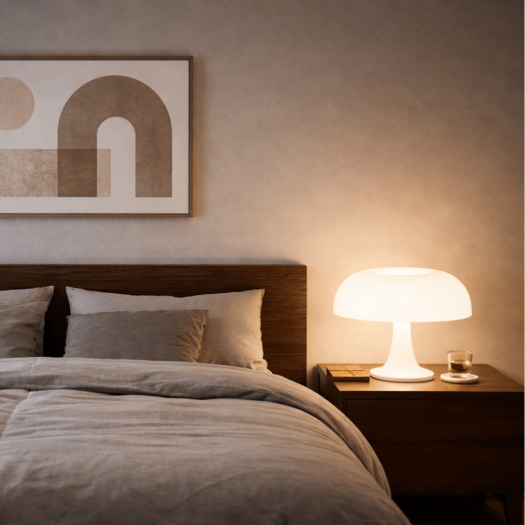 Mushroom Table Lamp | Bauhaus Style ABS Bedside Light | USB - C Dimming Desk Lamp Lamps for modern home decor in Orange color