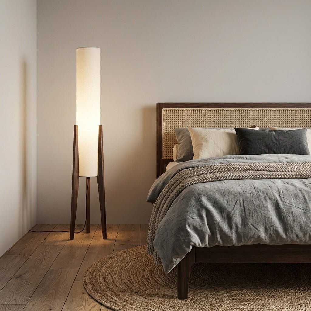 Natural Wood Floor Lamp | Nordic Style Standing Light | Tricolour Dimming Bedroom Decor Floor Lamps for modern home decor in Light Wood color