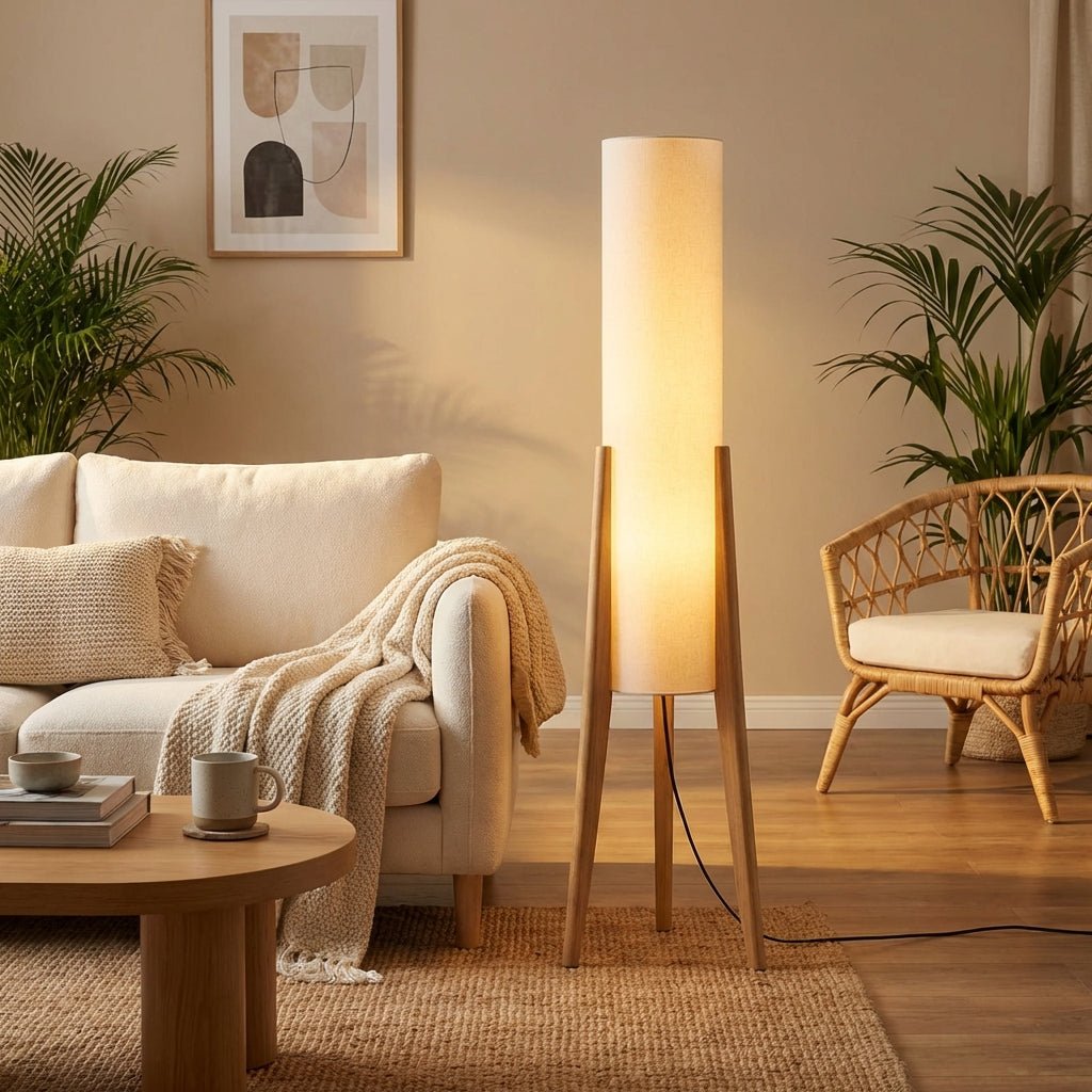 Natural Wood Floor Lamp | Nordic Style Standing Light | Tricolour Dimming Bedroom Decor Floor Lamps for modern home decor in Light Wood color
