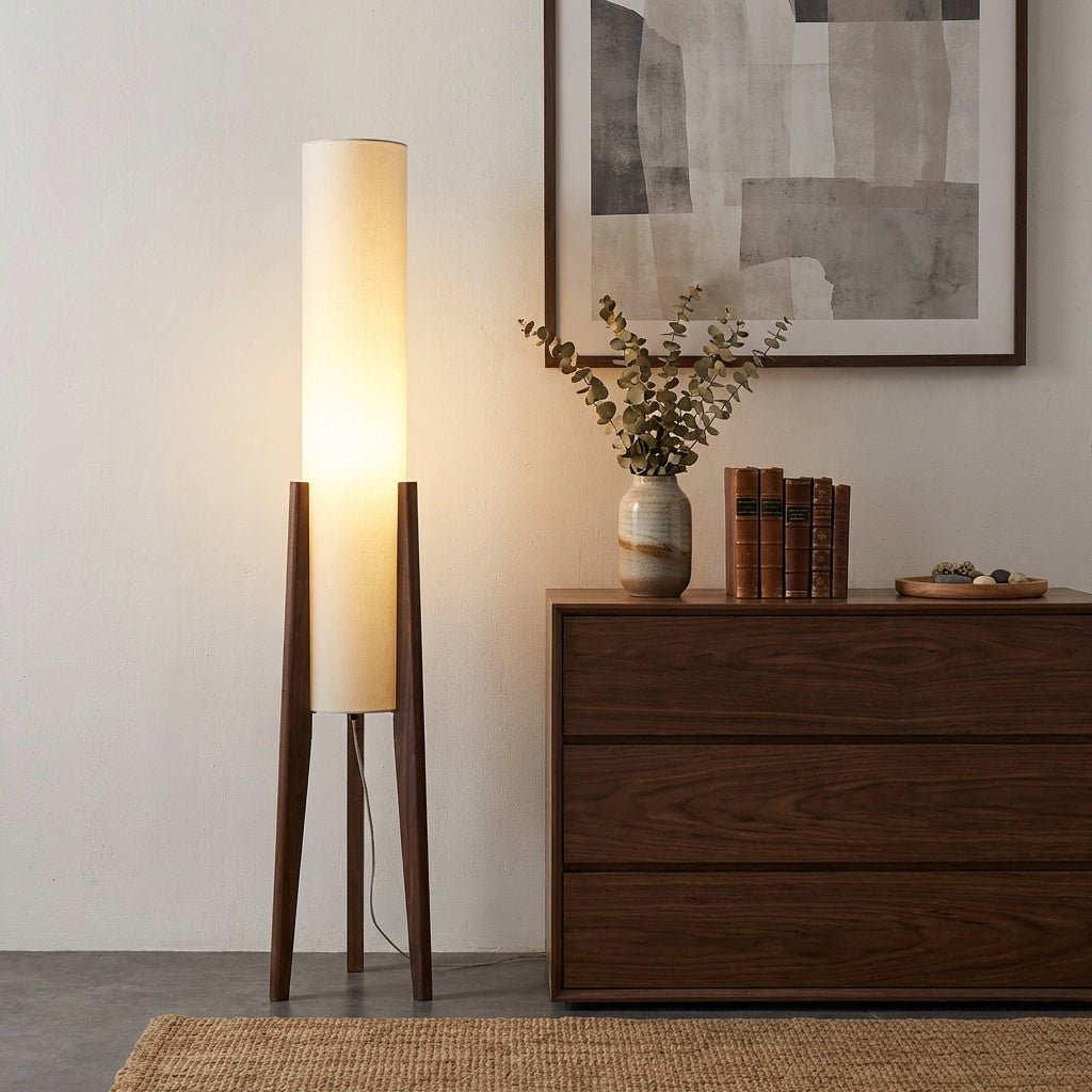 Natural Wood Floor Lamp | Nordic Style Standing Light | Tricolour Dimming Bedroom Decor Floor Lamps for modern home decor in Light Wood color