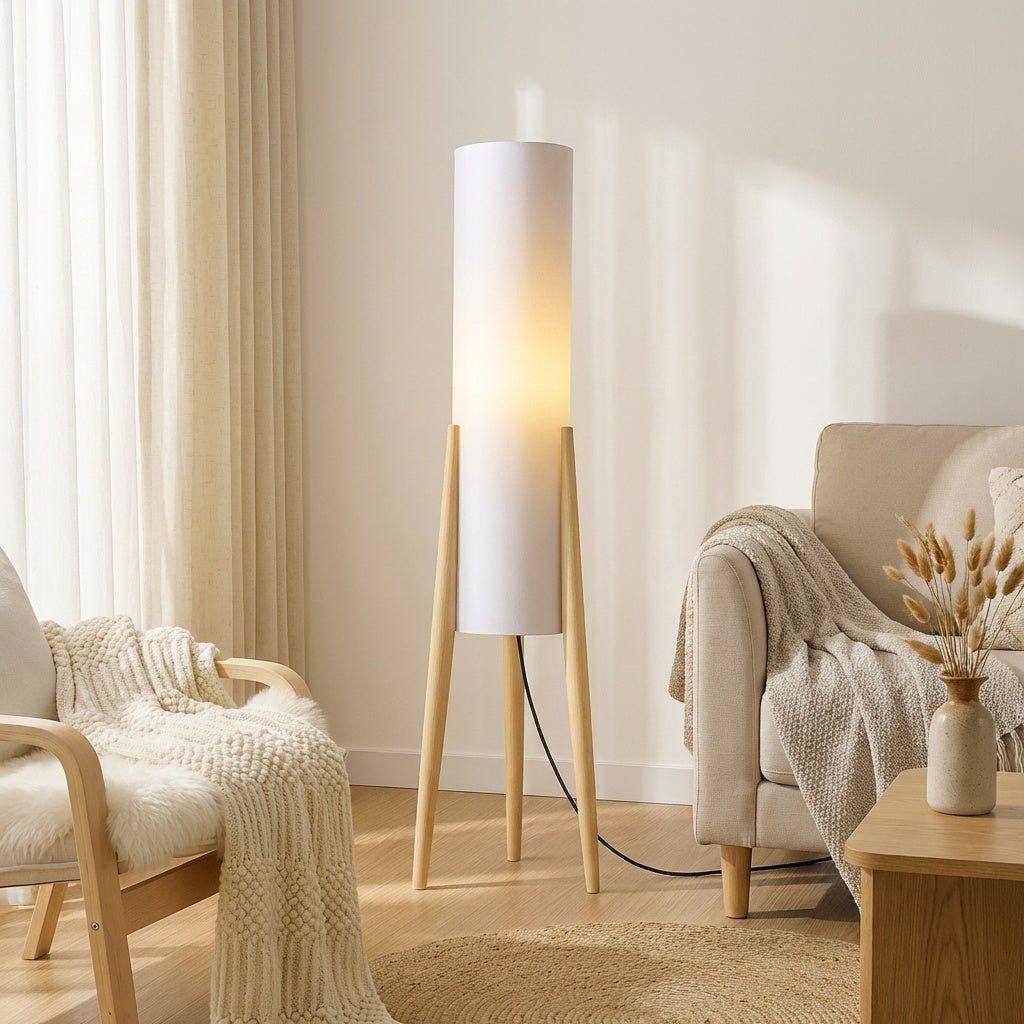 Natural Wood Floor Lamp | Nordic Style Standing Light | Tricolour Dimming Bedroom Decor Floor Lamps for modern home decor in Light Wood color