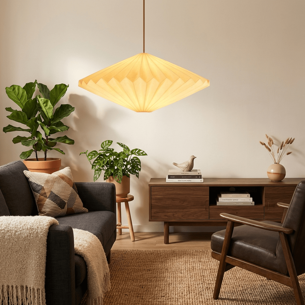 Paper Pendant Light Shade | Handcrafted Origami Design for Ceiling Lighting Light Fixtures for modern home decor in Pumpkin color