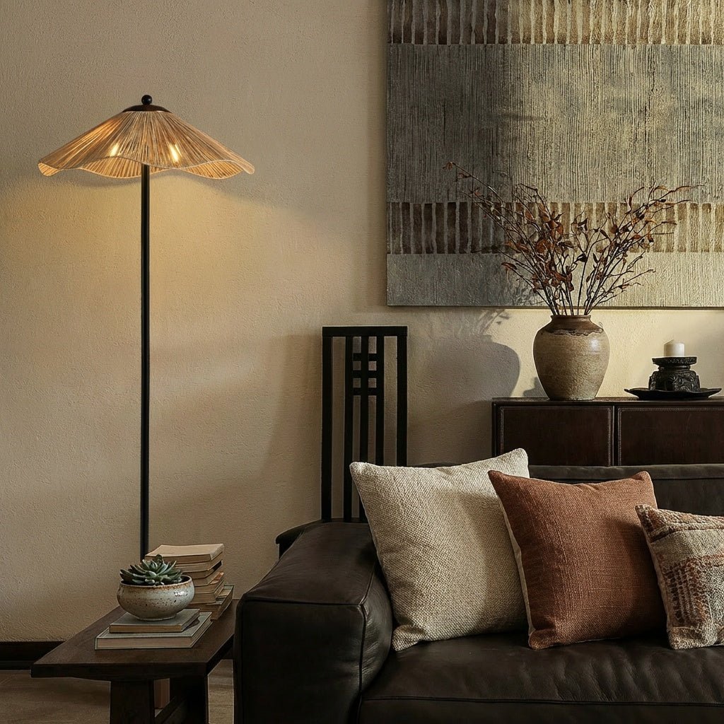 Rattan Floor Lamp | Hand - Woven Raffia Shade with Solid Wood Base for Living Room Floor Lamps for modern home decor in Default color
