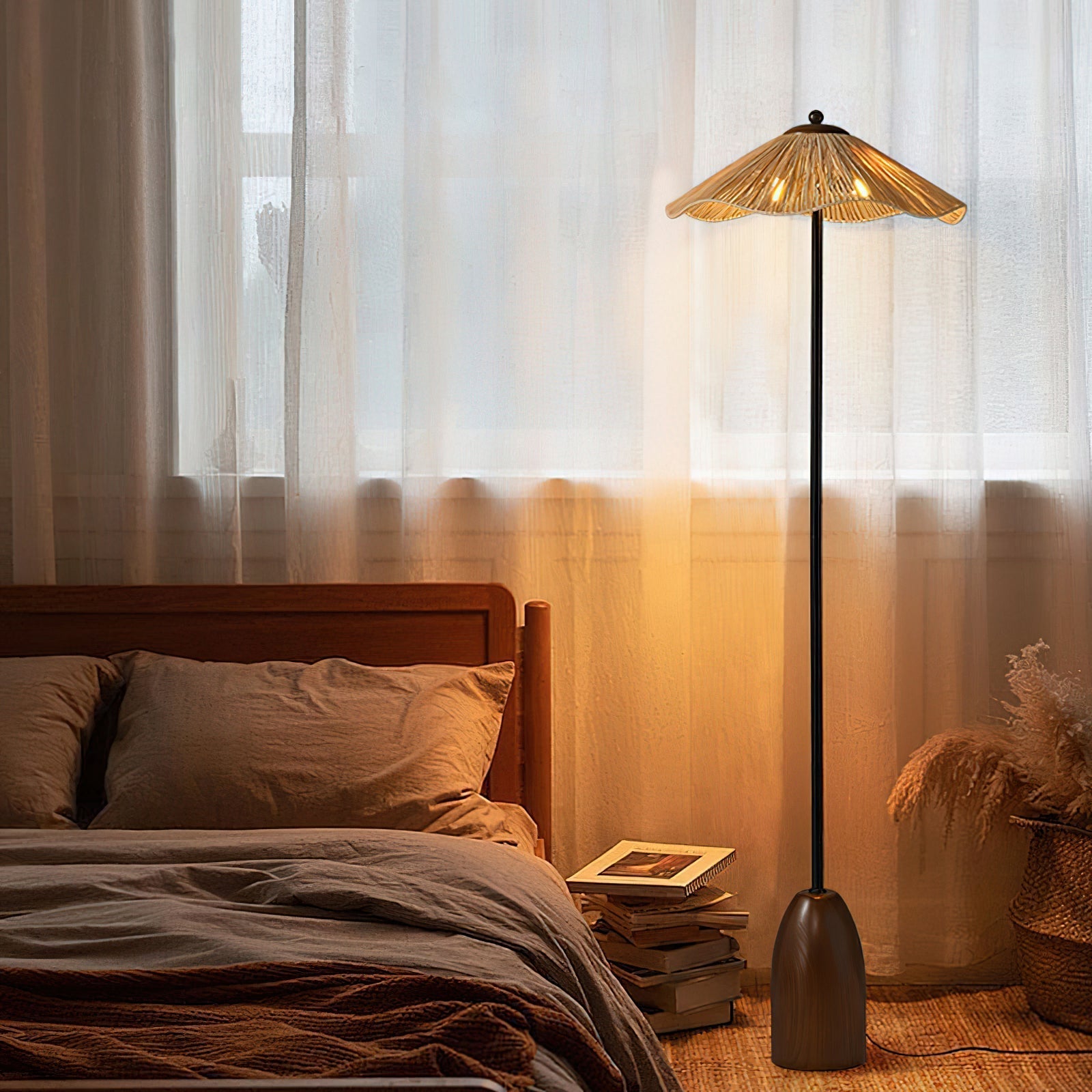 Rattan Floor Lamp | Hand - Woven Raffia Shade with Solid Wood Base for Living Room Floor Lamps for modern home decor in Default color