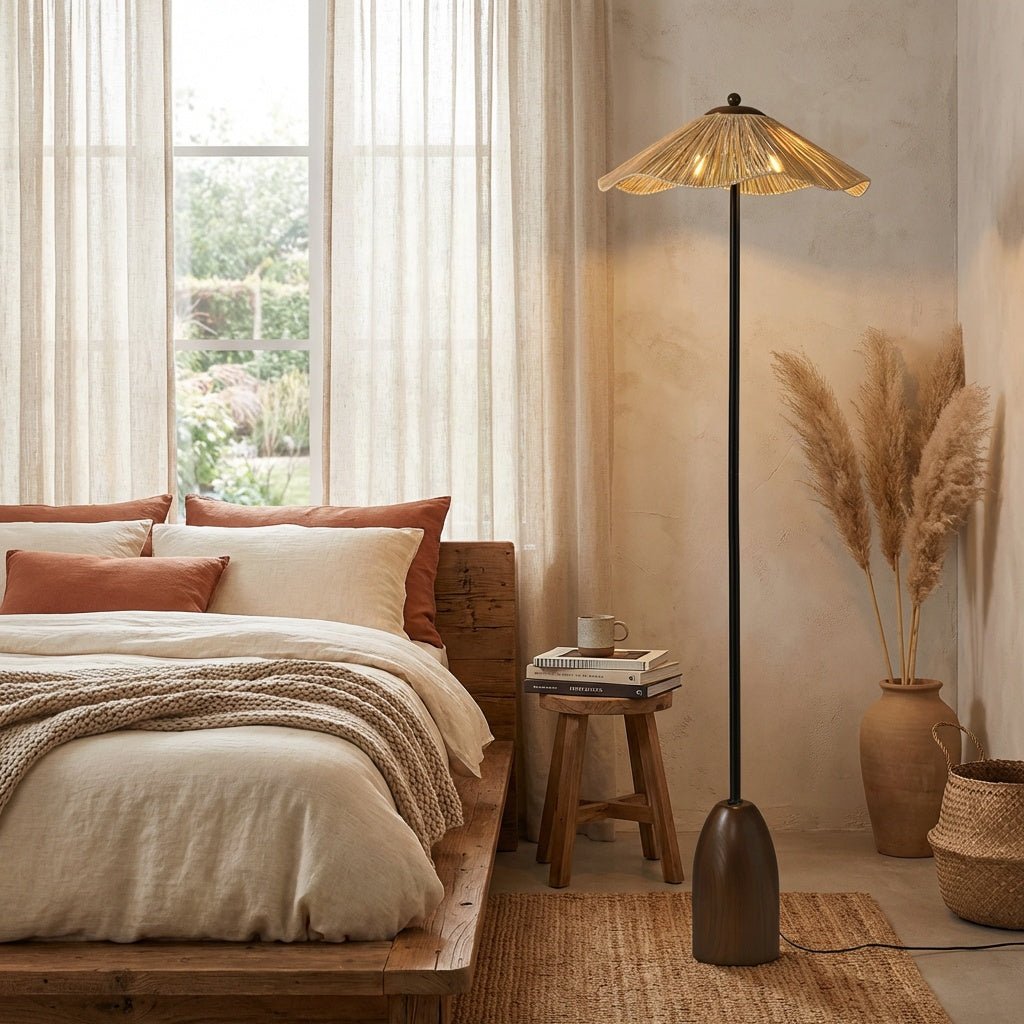 Rattan Floor Lamp | Hand - Woven Raffia Shade with Solid Wood Base for Living Room Floor Lamps for modern home decor in Default color