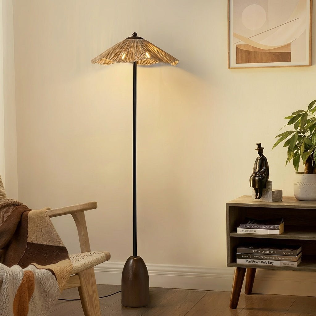 Rattan Floor Lamp | Hand - Woven Raffia Shade with Solid Wood Base for Living Room Floor Lamps for modern home decor in Default color
