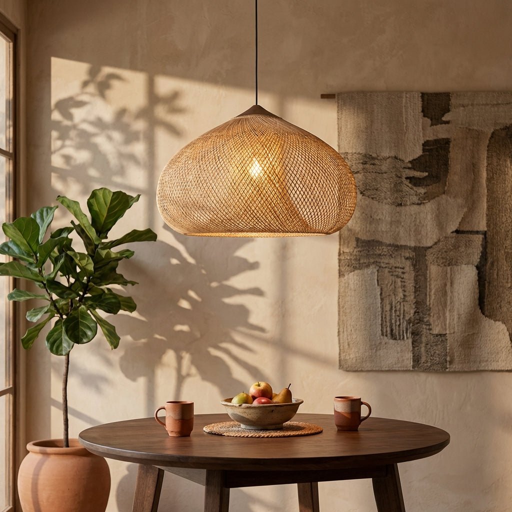 Rattan Pendant Light | Handmade Eco - Friendly Bohemian Ceiling Fixture Pendant Lights for modern home decor in Natural color