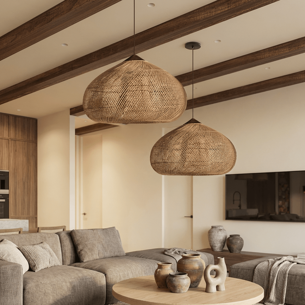 Rattan Pendant Light | Handmade Eco - Friendly Bohemian Ceiling Fixture Pendant Lights for modern home decor in Natural color