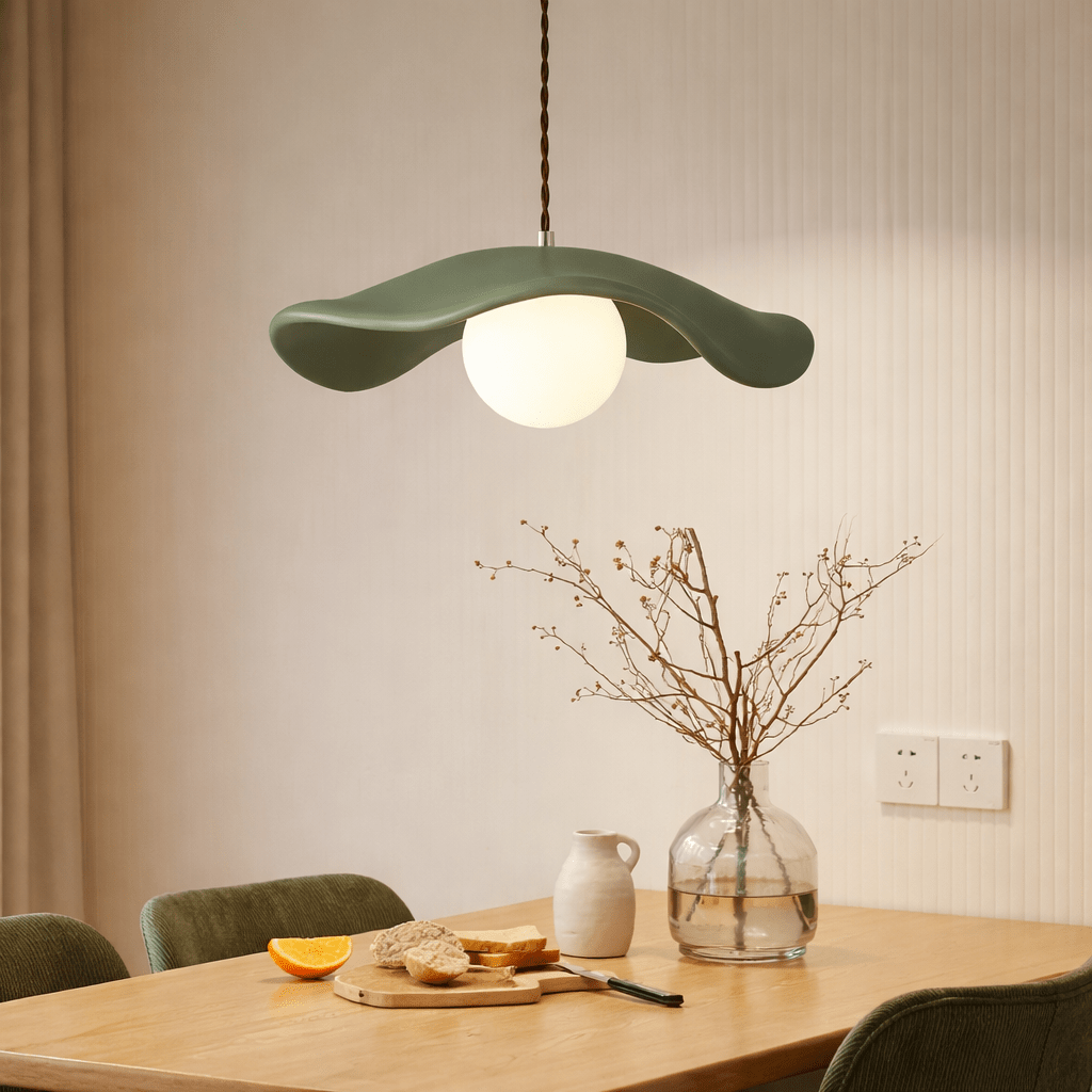 Resin Hat Pendant Light | Wabi - Sabi Sculptural Ceiling Light | Modern Organic Decor Pendant Lighting for modern home decor in Green color