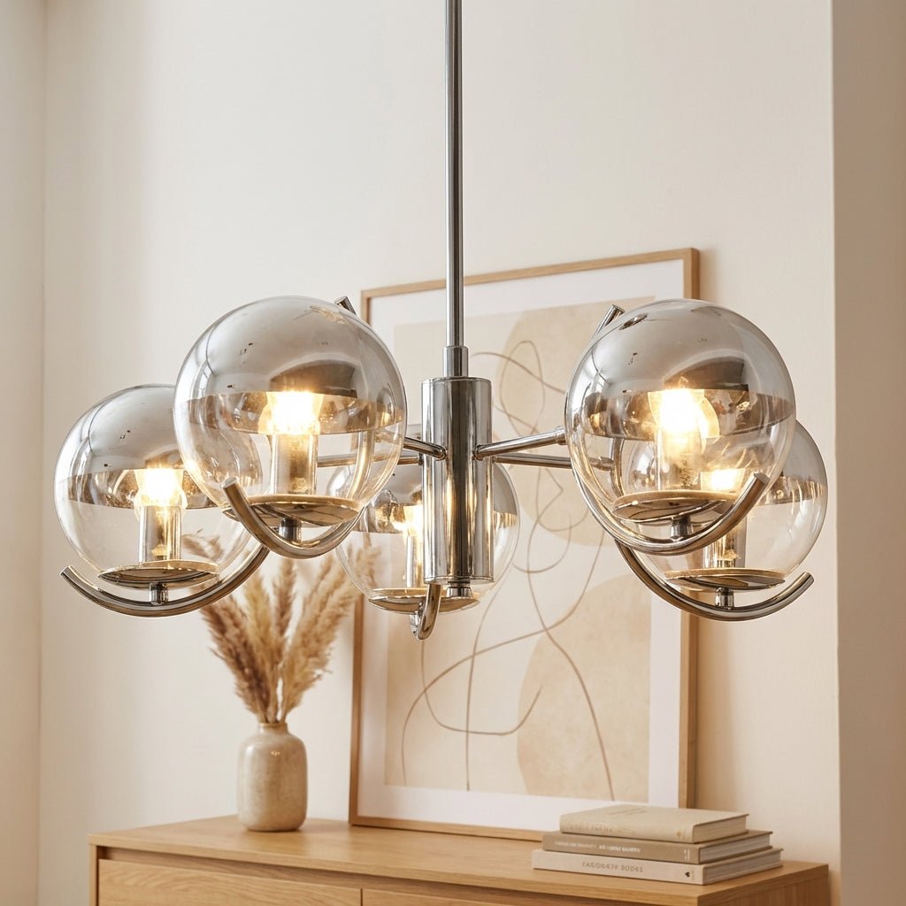 Retro Glass Chandelier | Wrought Iron and Glass Vintage Ceiling Lighting Fixture Chandeliers for modern home decor in 3 Head color