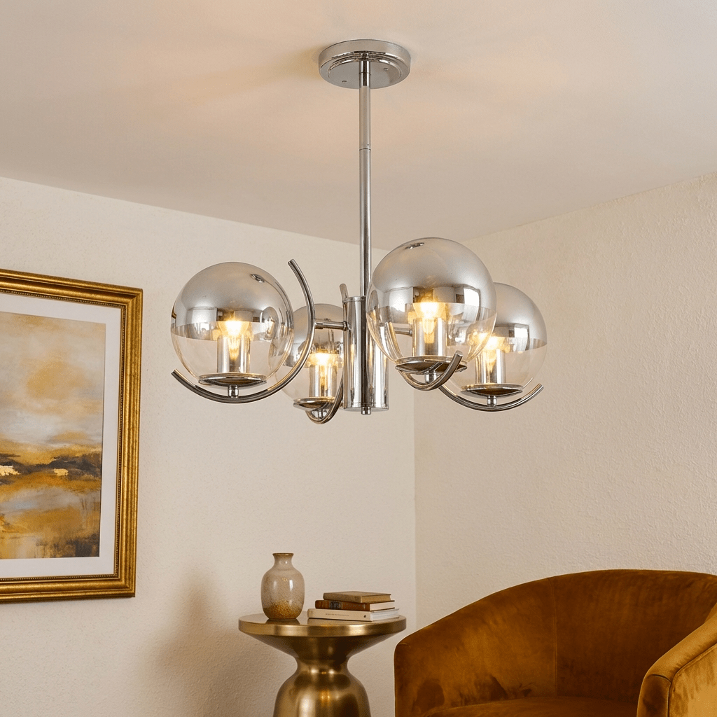 Retro Glass Chandelier | Wrought Iron and Glass Vintage Ceiling Lighting Fixture Chandeliers for modern home decor in 3 Head color