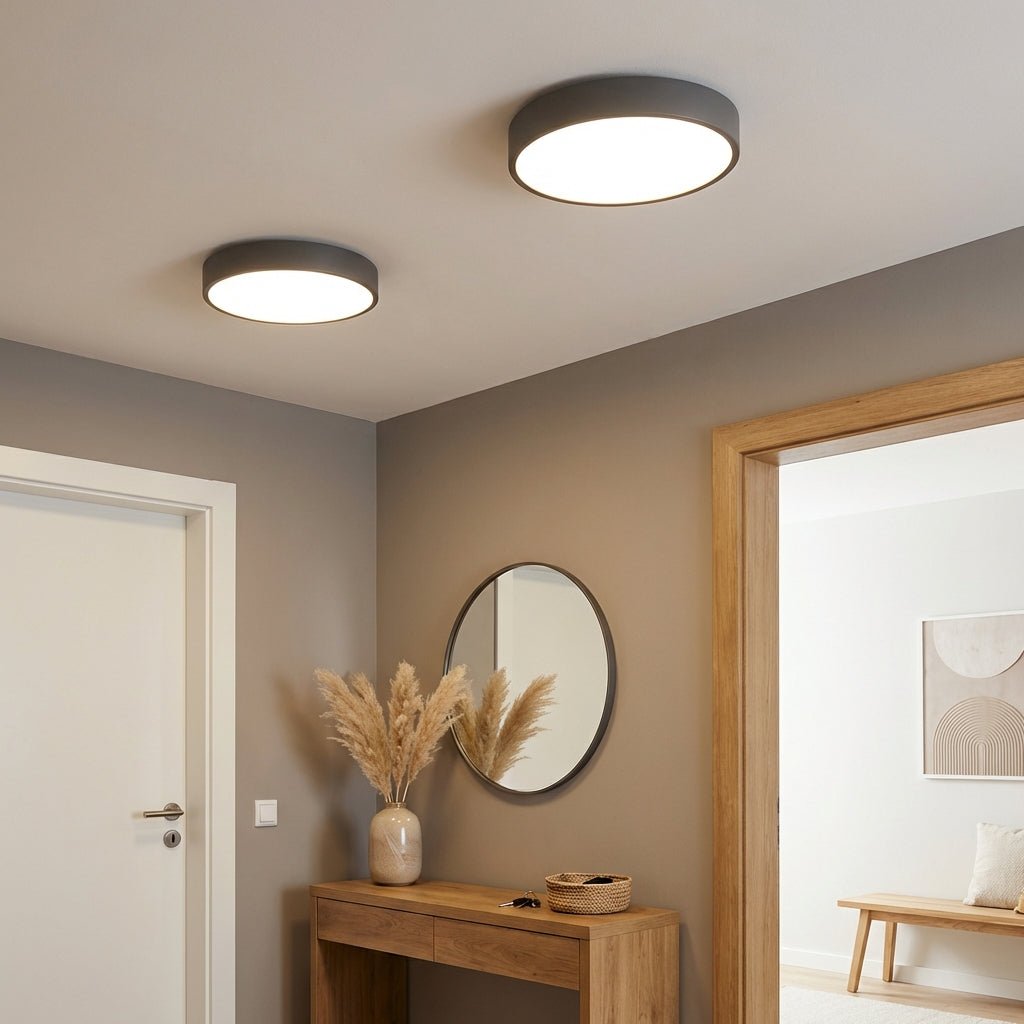 Round LED Flush Mount Ceiling Light | Ultra - Slim Iron Body with Acrylic Shade Ceiling Lights for modern home decor in Black color