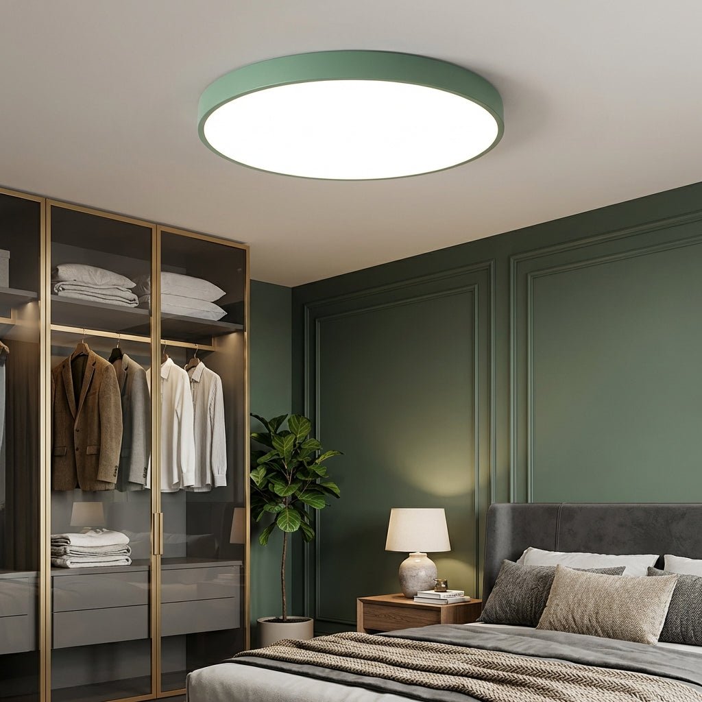 Round LED Flush Mount Ceiling Light | Ultra - Slim Iron Body with Acrylic Shade Ceiling Lights for modern home decor in Black color