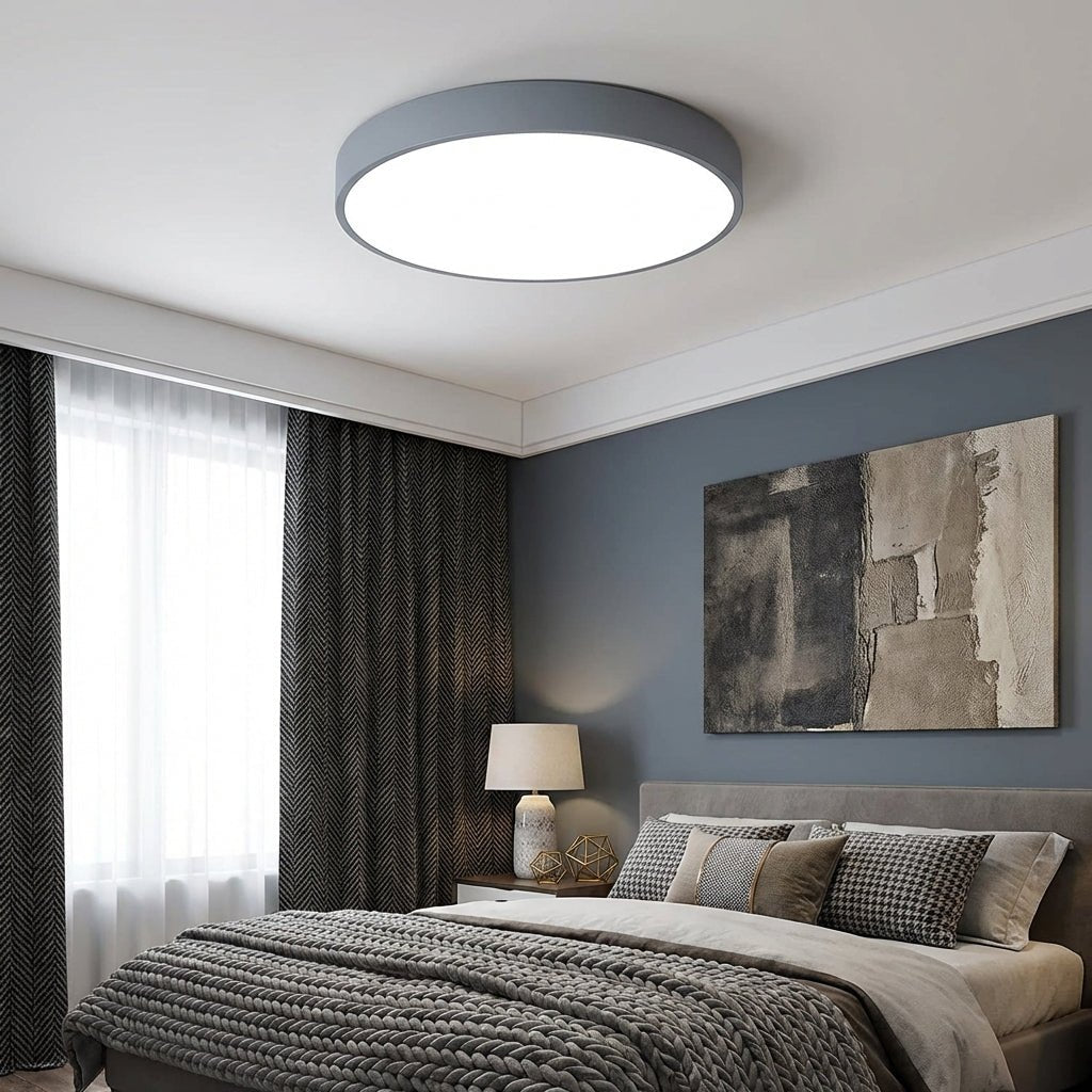 Round LED Flush Mount Ceiling Light | Ultra - Slim Iron Body with Acrylic Shade Ceiling Lights for modern home decor in Black color