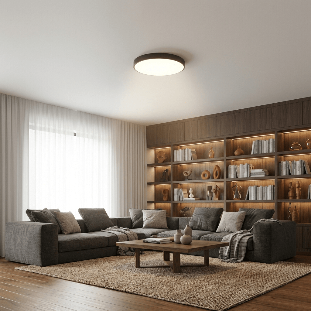 Round LED Flush Mount Ceiling Light | Ultra - Slim Iron Body with Acrylic Shade Ceiling Lights for modern home decor in Black color