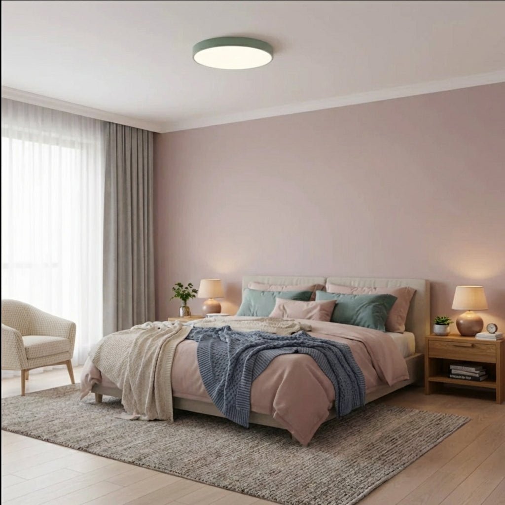 Round LED Flush Mount Ceiling Light | Ultra - Slim Iron Body with Acrylic Shade Ceiling Lights for modern home decor in Black color