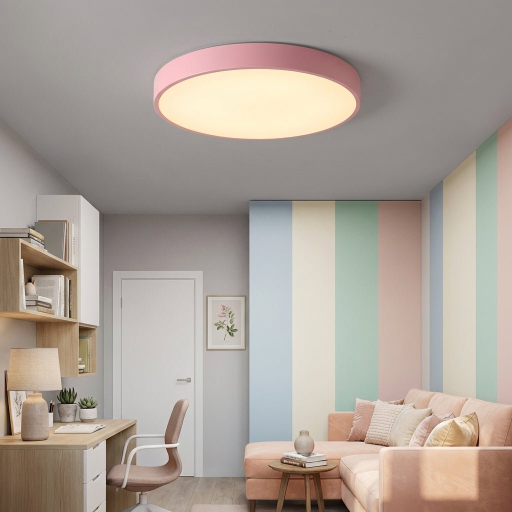 Round LED Flush Mount Ceiling Light | Ultra - Slim Iron Body with Acrylic Shade Ceiling Lights for modern home decor in Black color