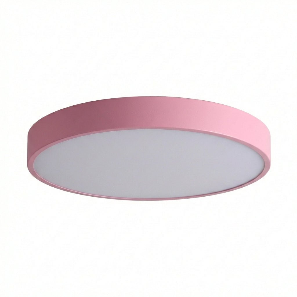 Round LED Flush Mount Ceiling Light | Ultra - Slim Iron Body with Acrylic Shade Ceiling Lights for modern home decor in Pink color