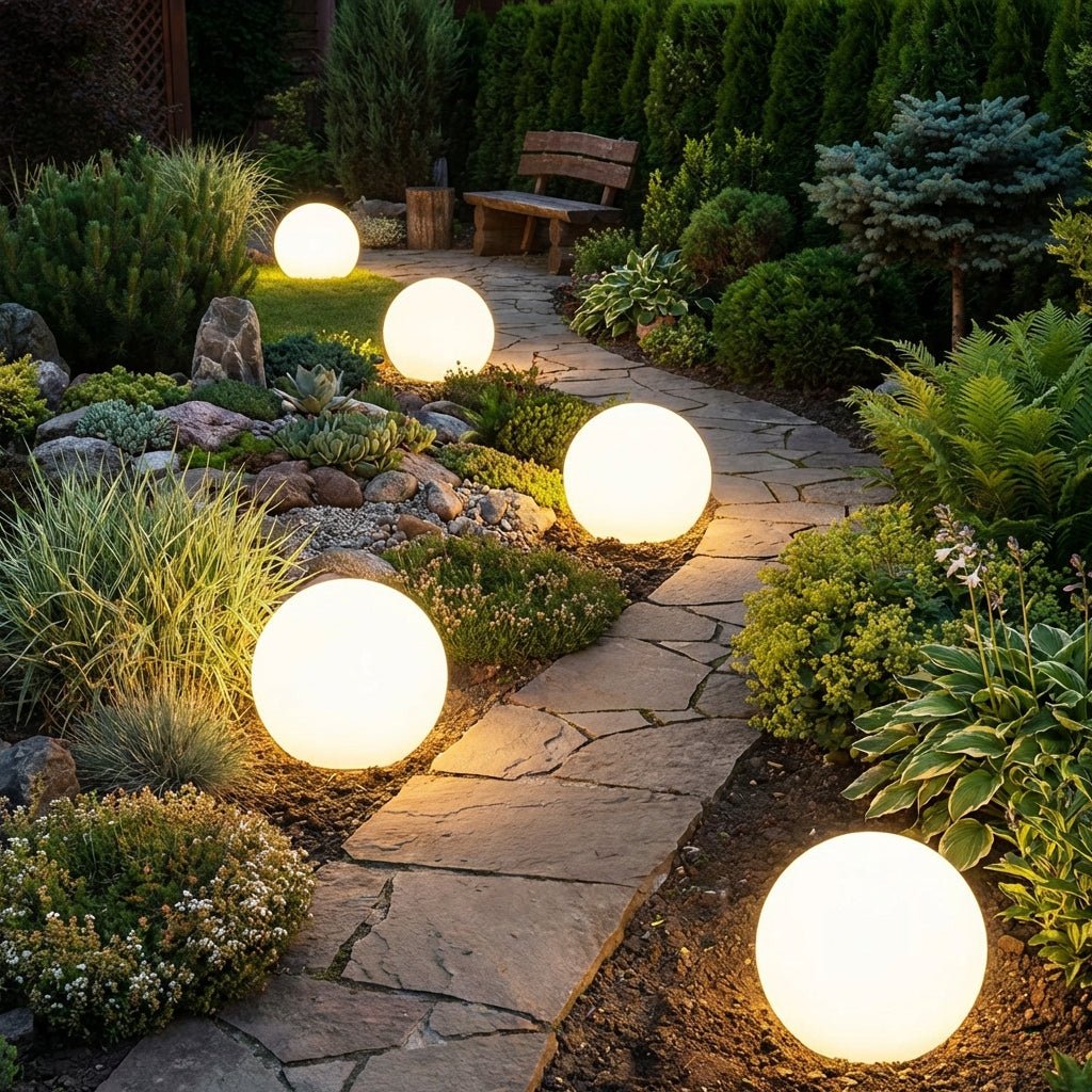 Spherical Garden Light | RGB LED Outdoor Ambient Glow | Waterproof Rechargeable Globe Outdoor Lighting for modern home decor in 12cm color