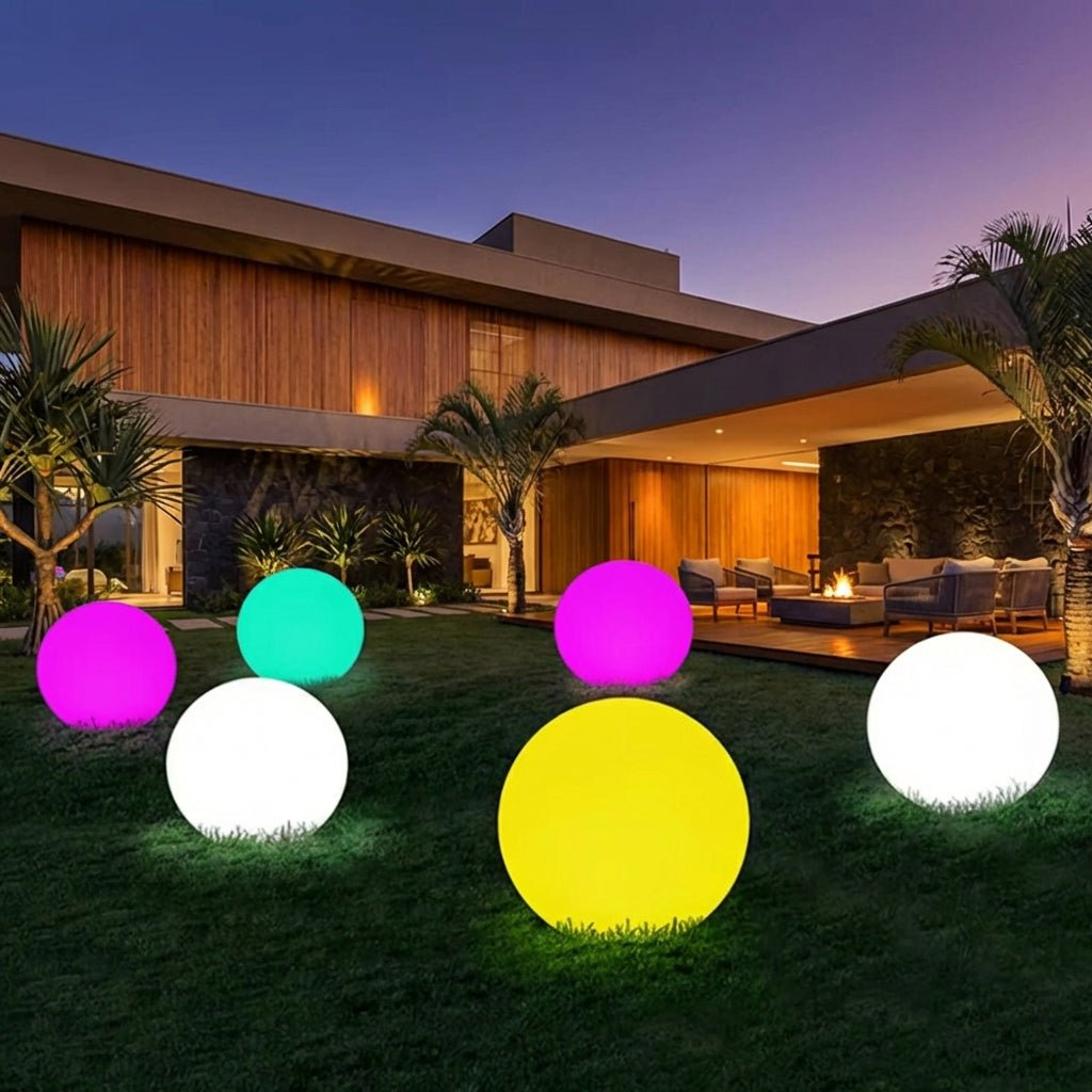 Spherical Garden Light | RGB LED Outdoor Ambient Glow | Waterproof Rechargeable Globe Outdoor Lighting for modern home decor in 12cm color