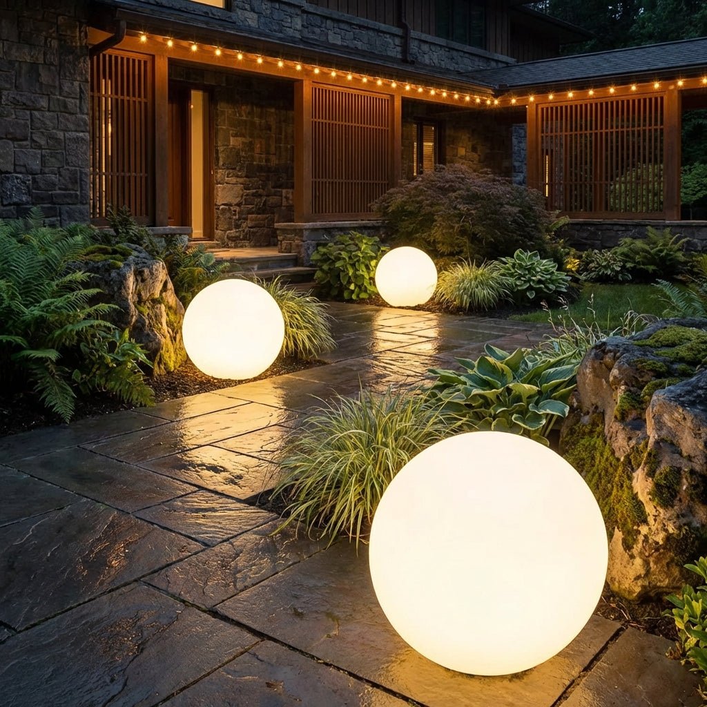 Spherical Garden Light | RGB LED Outdoor Ambient Glow | Waterproof Rechargeable Globe Outdoor Lighting for modern home decor in 12cm color