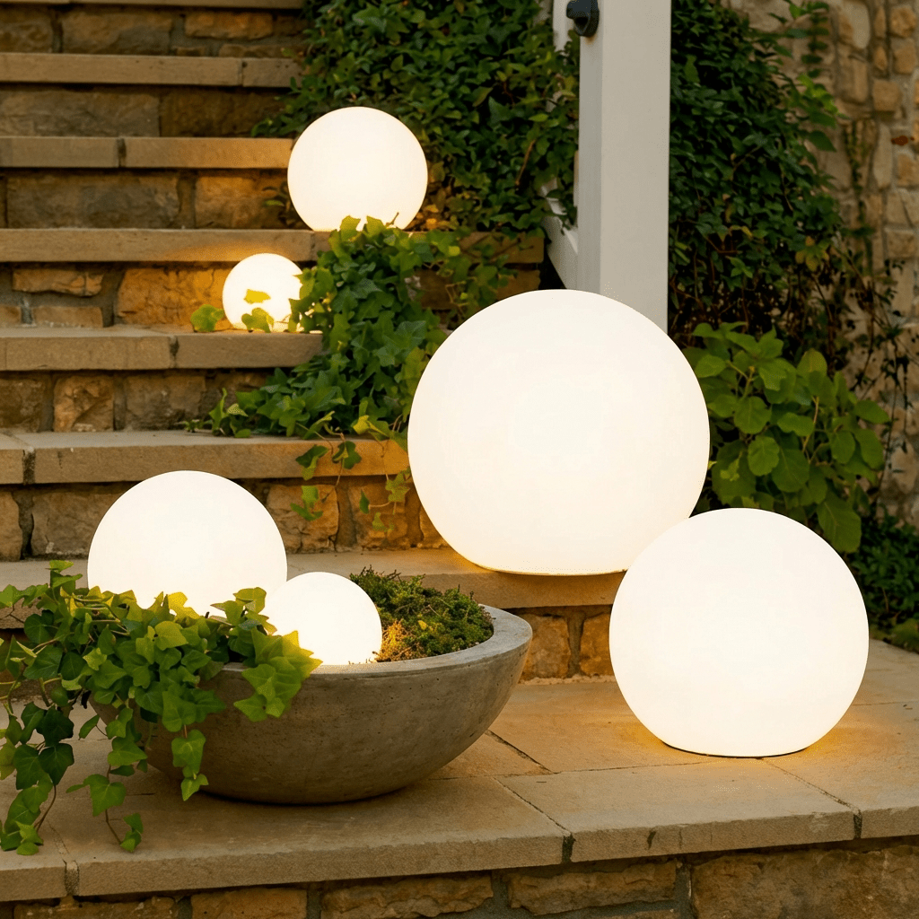 Spherical Garden Light | RGB LED Outdoor Ambient Glow | Waterproof Rechargeable Globe Outdoor Lighting for modern home decor in 12cm color