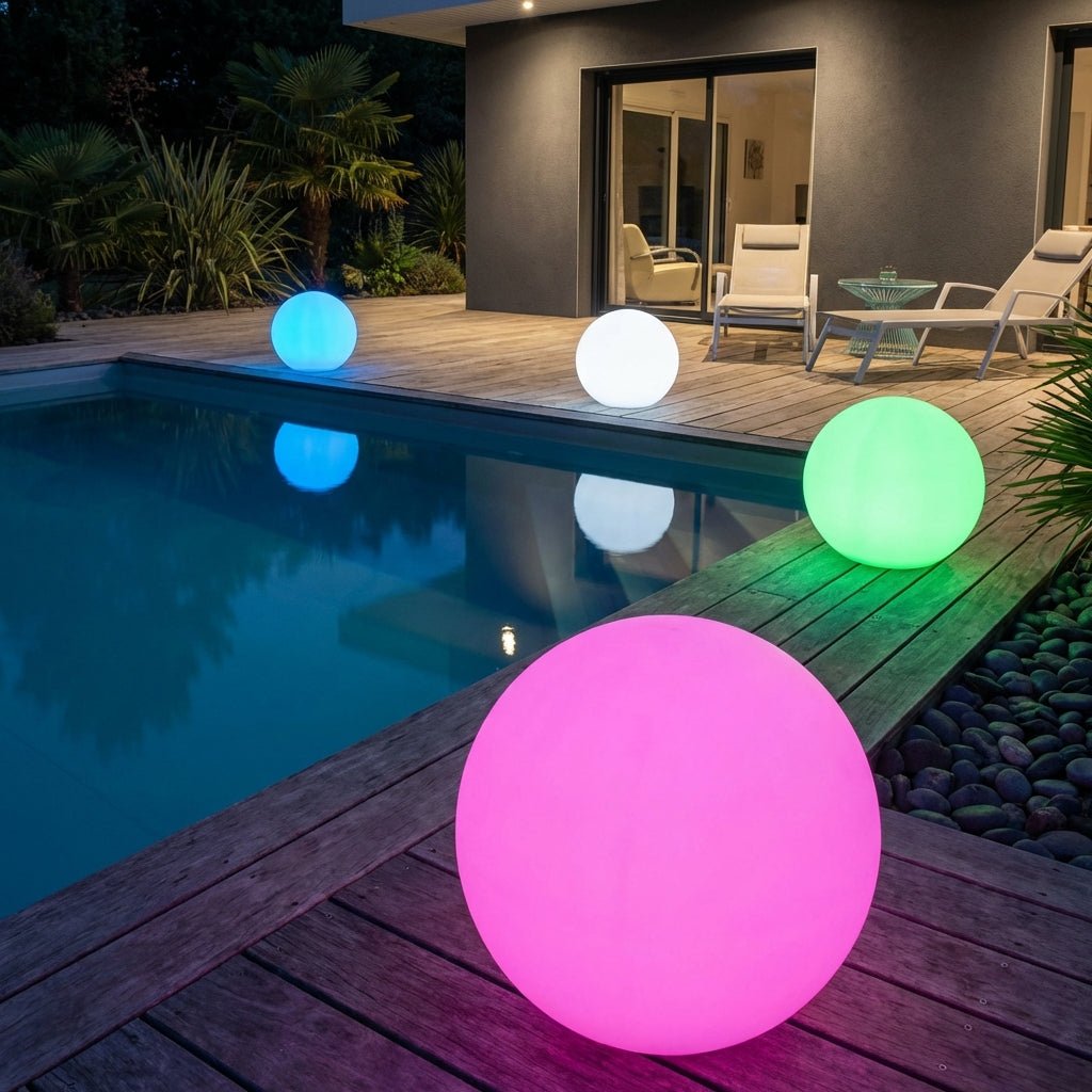 Spherical Garden Light | RGB LED Outdoor Ambient Glow | Waterproof Rechargeable Globe Outdoor Lighting for modern home decor in 12cm color