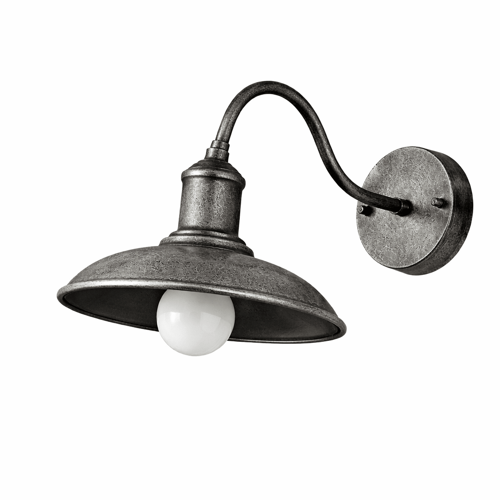 Timeless Outdoor Wall Lantern | Industrial Gooseneck Iron LED Wall Sconce with Bowl Shade Outdoor Lighting for modern home decor in Antique Silver color