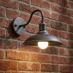Timeless Outdoor Wall Lantern | Industrial Gooseneck Iron LED Wall Sconce with Bowl Shade Outdoor Lighting for modern home decor in Antique Silver color