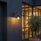 Timeless Outdoor Wall Lantern | Industrial Gooseneck Iron LED Wall Sconce with Bowl Shade Outdoor Lighting for modern home decor in Antique Silver color