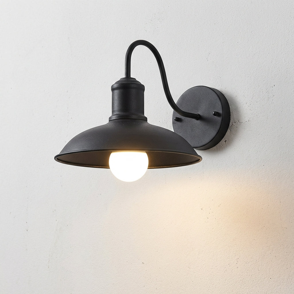 Timeless Outdoor Wall Lantern | Industrial Gooseneck Iron LED Wall Sconce with Bowl Shade Outdoor Lighting for modern home decor in Antique Silver color