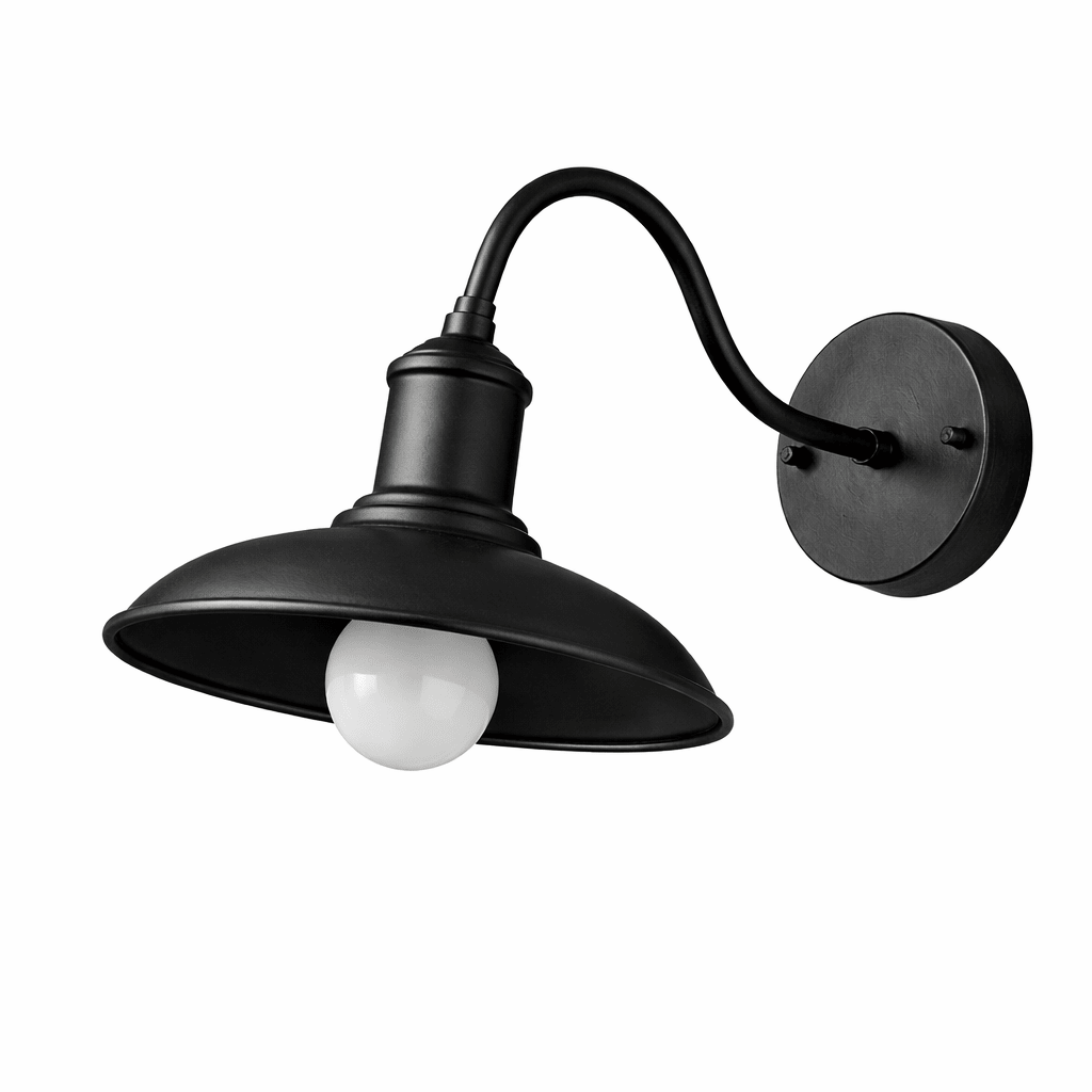 Timeless Outdoor Wall Lantern | Industrial Gooseneck Iron LED Wall Sconce with Bowl Shade Outdoor Lighting for modern home decor in Black color