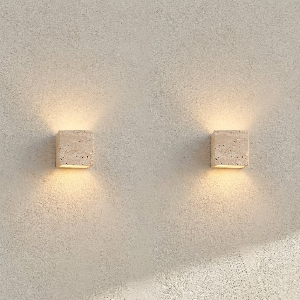 Travertine Up & Down Outdoor Wall Light | Natural Stone LED Exterior Sconce IP65 Outdoor Lighting for modern home decor in Square (H12cm) color