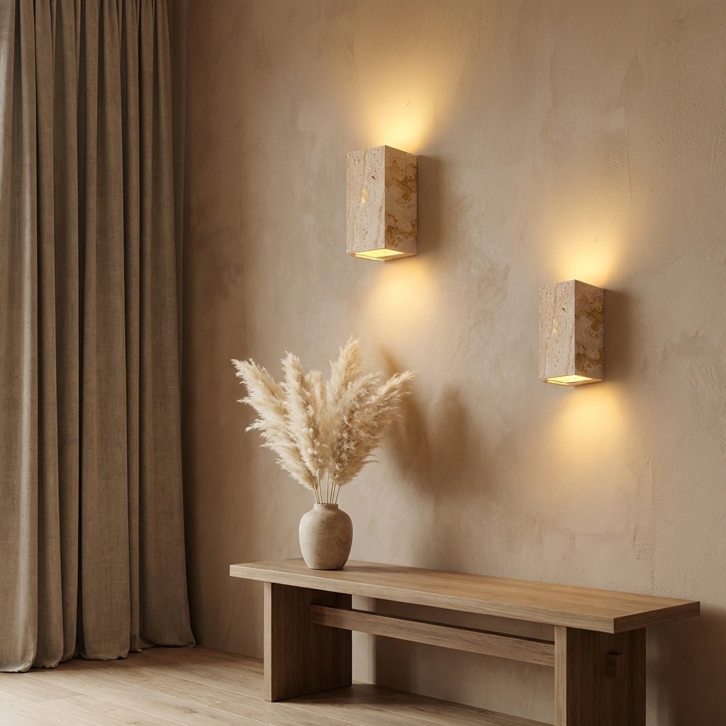 Travertine Up & Down Outdoor Wall Light | Natural Stone LED Exterior Sconce IP65 Outdoor Lighting for modern home decor in Square (H12cm) color