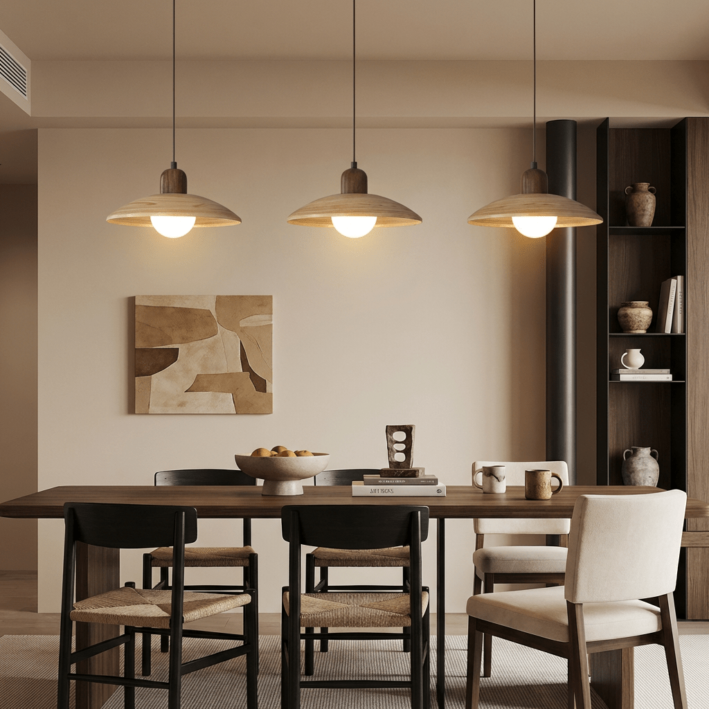 Wabi - Sabi Walnut Pendant Light | Minimalist Iron & Wood Finish | Japanese Indoor Decor Pendant Lights for modern home decor in Dark color